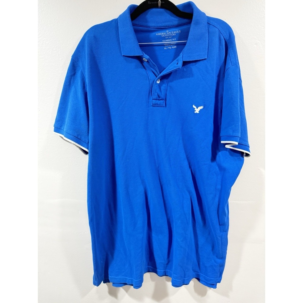 Men's American Eagle Blue Short Sleeve Classic Fit Polo Shirt Sz XL